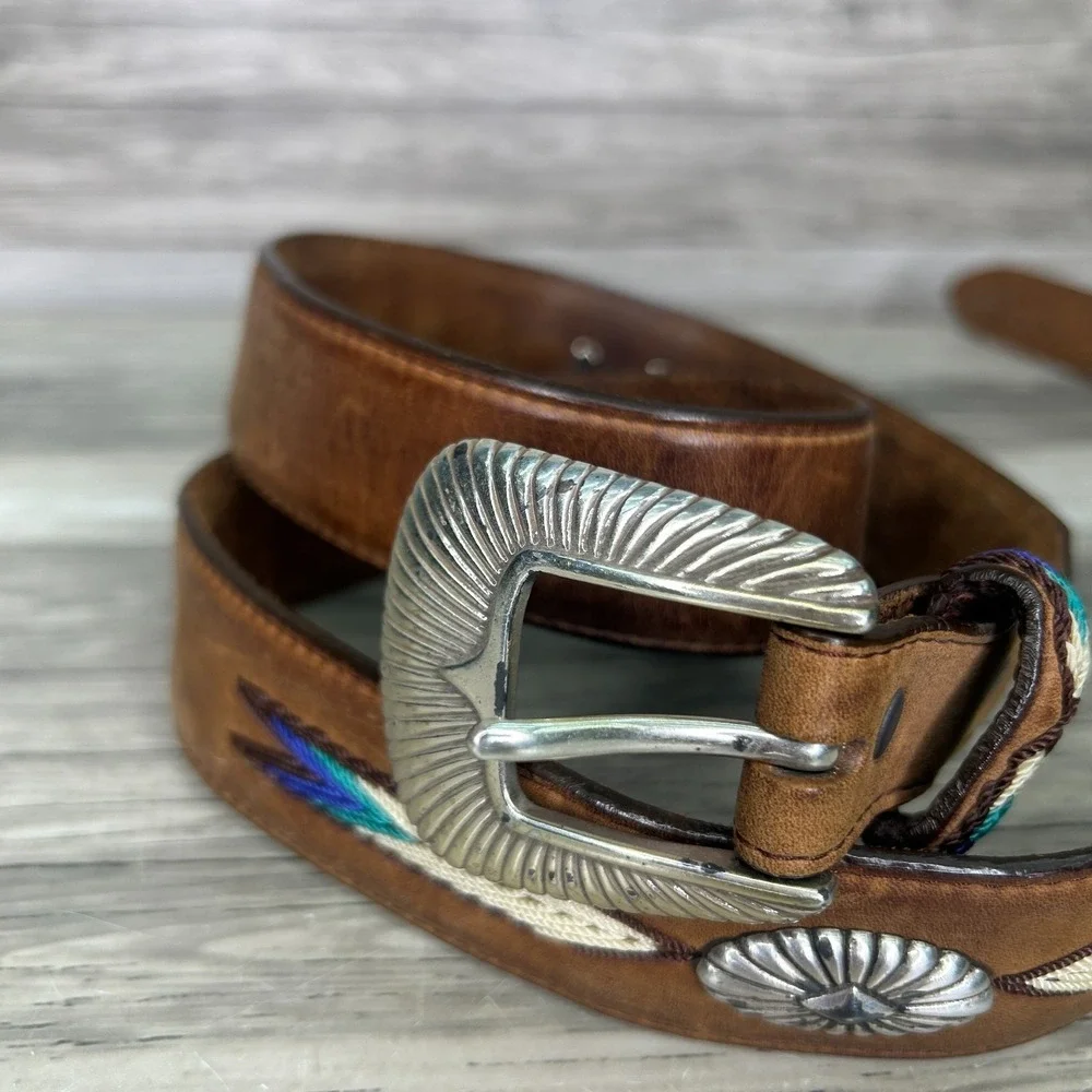 Tony Lama Belt Mens 40 Brown Leather The Duke Center Applique Western Cowboy